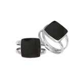 Sterling Silver Handcrafted Black Shell Square Shape Statement Ring